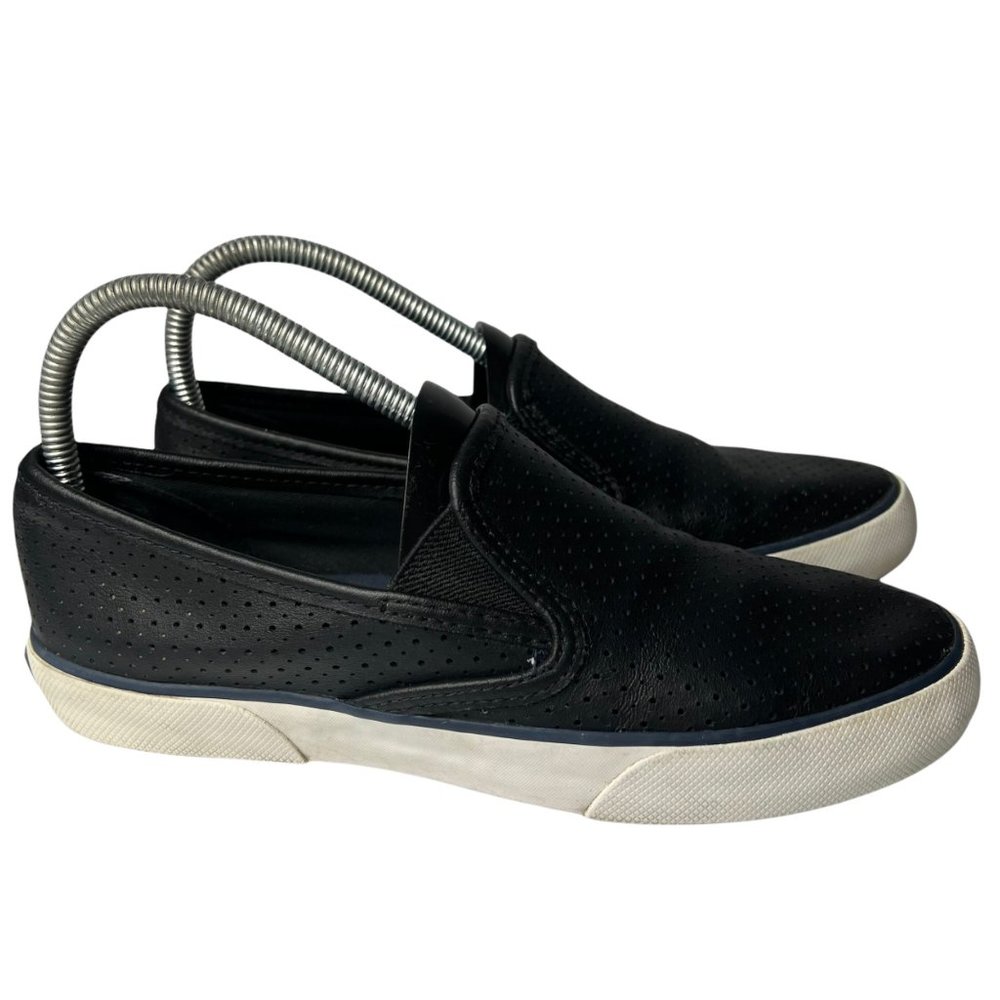 Sperry Women's Black Leather Sneakers Pier Side Slip Ons US Size 8M